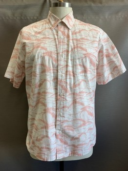 Mens, Casual Shirt, AVANTI, Lt Pink, White, Cotton, Print, 2XL, S/S, Button Front, Collar attached, Chest Pocket