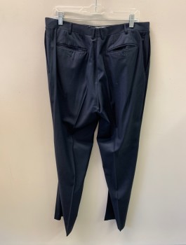 CANALI, Navy Blue, Wool, Solid, F.F, 5 Pockets, Zip Fly, Belt Loops,
