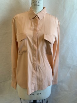 RENE LEZARD, Melon Orange, Cotton, Collar Band, Button Front, Long Sleeves, Chemically Pleated