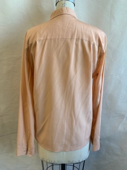 RENE LEZARD, Melon Orange, Cotton, Collar Band, Button Front, Long Sleeves, Chemically Pleated