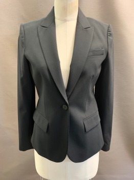 Womens, Blazer, THEORY, Black, Wool, Elastane, Solid, S, Peaked Lapel, Single Breasted, Button Front, 1 Button, 3 Pockets