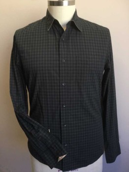 RAG & BONE, Navy Blue, Green, Cotton, Cotton, Plaid, Navy & Green Plaid, Collar Attached, Button Front, 1 Pocket, Long Sleeves,