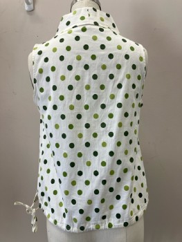 Womens, Shirt, N/L, B: 34, Off White, Green Polka-dots, Cowl Neck, Sleeveless, Pleated Fronts At Neck, Bottom D-string