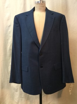 Mens, Sportcoat/Blazer, CARROLL & CO, Blue, Wool, Solid, 46 L, Blue, Notched Lapel, Collar Attached, 2 Buttons,  3 Pockets,
