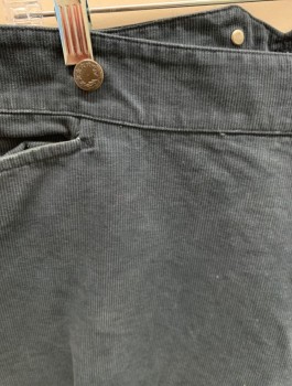 Mens, Historical Fiction Pants, NL, Navy Blue, Cotton, Stripes, OPEN, 36, F.F, Button Front, 2 Pockets, Metal Suspender Buttons, Back Half Belt, 1 Pocket,  Mults