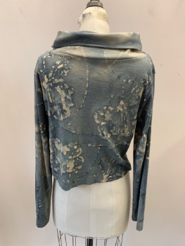 Womens, Top, NL, Gray, Beige, Cotton, Elastane, Floral, Abstract , S, Wide Neck with Fold Over Cowl, L/S, Cut Off Hem
