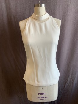 Womens, Top, CUSHNIE ET OCHS, White, Viscose, Elastane, Solid, 2, Mock Neck, Cutout At Neck, Slvls, Zip Back, *Small Stain On Left Bust*