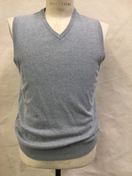 Mens, Sweater Vest, BASIC EDITIONS, Lt Gray, Cotton, Polyester, Heathered, M, Pullover, V-neck,