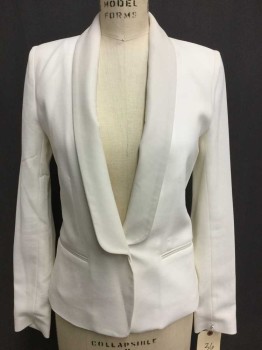 Womens, Blazer, IRO, Ivory White, Polyester, Leather, Solid, 36B, 1 Button, Shawl Lapel, Single Breasted, 2 Pockets,