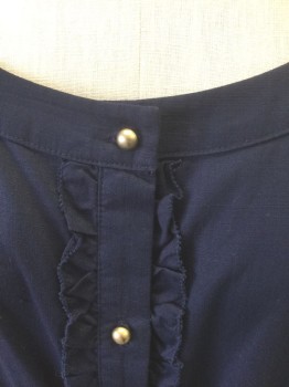 Womens, Dress, Short Sleeve, LILLY PULITZER, Navy Blue, Cotton, Solid, 4, Short Sleeves, Scoop Neck, Shirtwaist, with Gold Buttons, Ruffles on Either Side of Button Placket, Box Pleats at Waist, Knee Length, Belt Loops *** 2 Pieces - Comes with Self Fabric Sash Belt