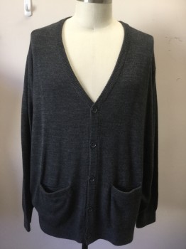 Mens, Cardigan Sweater, PORT AUTHORITY, Charcoal Gray, Acrylic, Solid, 4XL, 5 Bttns, L/S, Ribbed Knit Placket/Cuff/Waistband