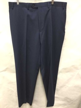 Mens, Suit, Pants, MICHAEL KORS, Navy Blue, Lt Gray, Lt Blue, Wool, Stripes - Pin, Ins:29, W:38, Navy with Light Gray and Light Blue Pinstripe, Flat Front, Zip Fly, Button Tab Waist, 4 Pockets, Straight Leg