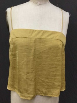 URBAN OUTFITTER , Gold, Polyester, Solid, Pale Gold W/1-1/2" Trim, Adjustable Spaghetti Straps, Uneven Hem W/small Side Split