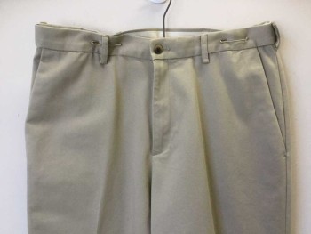 Mens, Casual Pants, N/L, Khaki Brown, Cotton, Polyester, Solid, 32/29, Khaki,  Flat Front, Zip Front, 2 Slant Pockets
