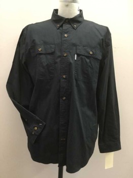 CARHARTT, Black, Cotton, Solid, Long Sleeves, Collar Attached, Button Front, Button Down Collar, 2 Flap Pocket,