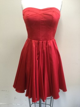 Womens, Cocktail Dress, GUESS, Red, Silk, Solid, 25, 30, Red, Strapless, Bone Bodice, Gathered Bias Cut Skirt, Smocking Panel, Zip Back,