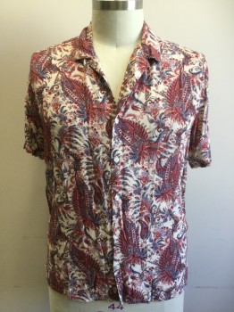 TOPMAN, Off White, Red, Blue, Lilac Purple, Viscose, Paisley/Swirls, Floral, B.F., C.A., S/S,