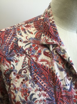 TOPMAN, Off White, Red, Blue, Lilac Purple, Viscose, Paisley/Swirls, Floral, B.F., C.A., S/S,