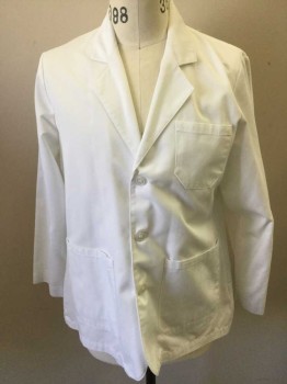 LANDAU, White, Polyester, Cotton, Solid, Long Sleeves, Notched Lapel, 3 Patch Pocket,  3 Buttons