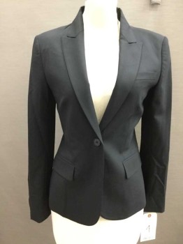 Womens, Blazer, THEORY, Black, Wool, Solid, 4, Single Breasted, Collar Attached,  Peaked Lapel, 1 Button, 3 Pockets,