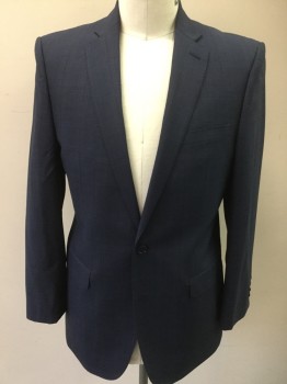 CALVIN KLEIN, Blue, Slate Blue, Wool, Plaid-  Windowpane, Single Breasted, 2 Buttons,  Notched Lapel, Handpicked Lapel