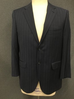 Mens, Suit, Jacket, MATTARAZI UOMO, Navy Blue, Blue, Gray, Wool, Stripes - Vertical , 44R, Single Breasted, Collar Attached, Notched Lapel, Hand Picked Collar/Lapel, 3 Pockets, 2 Buttons