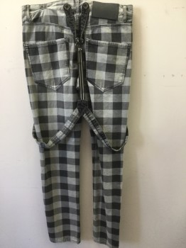 Mens, Casual Pants, ROCAWEAR, Black, Gray, Cotton, Check , 33/32, 5 Pocket , Matching Suspenders