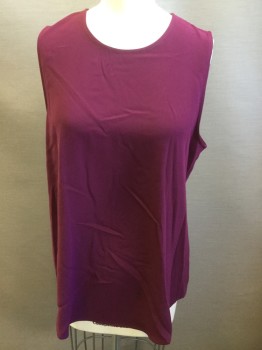 THEORY, Wine Red, Polyester, Solid, Round Neck,  Sleeveless, Hook & Eye Center Back,