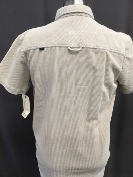 TCSS, Beige, Cotton, Solid, Button Front, Collar Attached, Short Sleeves, Corduroy, 1 Pocket,