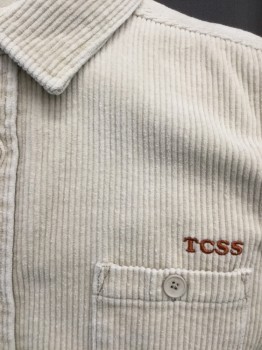 TCSS, Beige, Cotton, Solid, Button Front, Collar Attached, Short Sleeves, Corduroy, 1 Pocket,