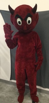 Unisex, Walkabout, MTO, Red, Faux Fur, M, DEVIL:  4pc: Body, Head, Hands, Spats.  Mascot. Body:  Faux Fur, Long Sleeves, Zip Back, Curved Tail, (Dirty, Crusty and Matted)