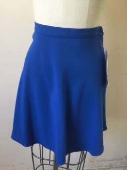 Womens, Skirt, Mini, FRENCH CONNECTION, Royal Blue, Polyester, Viscose, Solid, 4, Circle/Skater Skirt, 1" Wide Self Waistband, Invisible Zipper at Side Waist