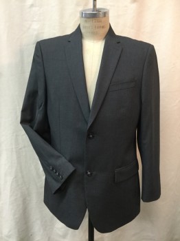 PERRY ELLIS, Gray, Wool, Heathered, 2 Button Single Breasted, 3 Pockets, 1 Slit Center Back,