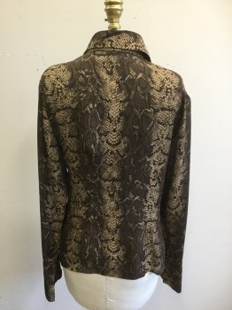 INC, Brown, Lt Brown, Chocolate Brown, Silk, Reptile/Snakeskin, Button Front, Collar Attached, Long Sleeves, Extended Cuff
