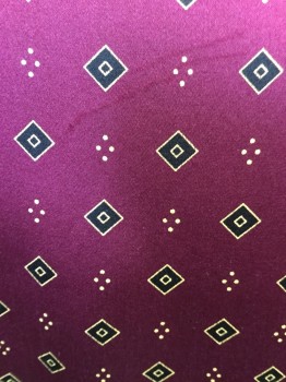 DANA BUCHMAN, Fuchsia Purple, Black, Gold, Silk, Geometric, Cross Over, Draped Collar, Button Front, Long Sleeves,