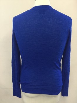 ARMANI EXCHANGE, Royal Blue, Wool, Acrylic, Solid, Textured Weave, Long Sleeves, V-neck, Ribbed Knit Neck/Cuff/Waistband