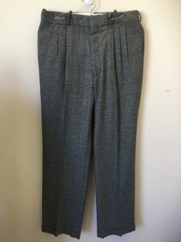 Mens, Slacks, THE CLOTHIER, Black, Gray, Polyester, Rayon, Glen Plaid, Houndstooth, 30/32, Triple Pleat, Belt Loops, Cuffs, Waistband Can Be Up to 34"