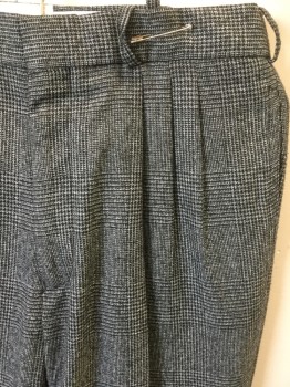 Mens, Slacks, THE CLOTHIER, Black, Gray, Polyester, Rayon, Glen Plaid, Houndstooth, 30/32, Triple Pleat, Belt Loops, Cuffs, Waistband Can Be Up to 34"
