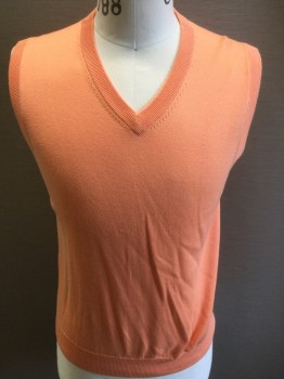 Mens, Sweater Vest, BROOKS BROTHERS, Apricot Orange, Cotton, Solid, Small, Knit, V-neck, Pullover,
