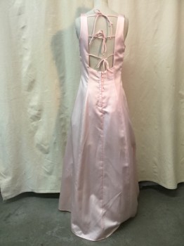 Womens, Evening Gown, UBRAN CITY GIRL, Lt Pink, Synthetic, Solid, 6, Light Pink, Round Neck,  Sleeveless, Open Back Detail with Self Tie Bows