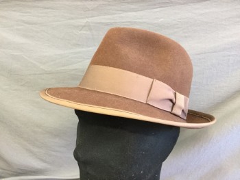 DORFMAN PACIFIC, Brown, Wool, Solid, Felted Wool Fedora, Grosgrain Ribbon Trim/Hatband, Retro 1950s