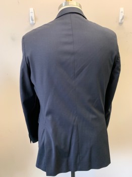 BOSCO, Navy Blue, Wool, Solid, 2 Button Front, Notched Lapel, 3 Pockets,