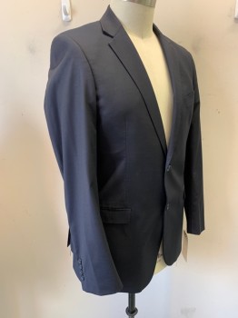 BOSCO, Navy Blue, Wool, Solid, 2 Button Front, Notched Lapel, 3 Pockets,