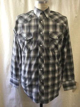 GIBSON, Black, Gray, White, Cotton, Polyester, Plaid, L/S,  2 Pockets, CA, Western Yoke, Button Front,