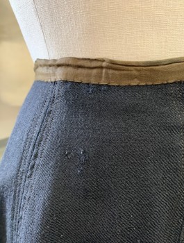N/L, Charcoal Gray, Wool, Solid, 1/2" Olive Waistband, 2 Flat Felled Vertical Seams at Front, Floor Length, 7 Lines of Stitching at Hem, Hook and Eye Closures at Back Waist,