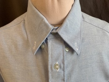 Childrens, Shirt, VAN HEUSEN, Baby Blue, Cotton, Polyester, Oxford Weave, 12, Collar Attached, Button Down, Button Front, 1 Pocket, Long Sleeves, Curved Hem