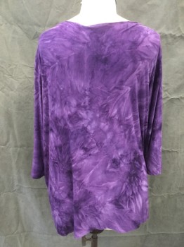 CATHERINE'S, Purple, Polyester, Spandex, Tie-dye, Stripes, V-neck, 3/4 Sleeve, Embroidery/Sequin Diagonal Stripes Through Center Panel