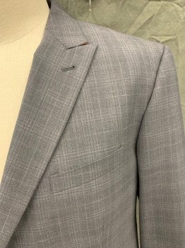 Mens, Suit, Jacket, COOGI, Gray, Lt Gray, Wool, Polyester, Plaid, 50L, Single Breasted, Collar Attached, Peaked Lapel, 3 Pockets, 2 Buttons