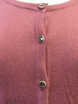7TH AVENUE, Rose Pink, Rayon, Solid, Color Blocking, Pink Rhinestone Button Front