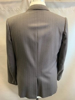 N/L, Brown, Lt Gray, Wool, Stripes - Pin, Herringbone, Single Breasted, 3 Buttons,  3 Pockets, Center Back Vent,